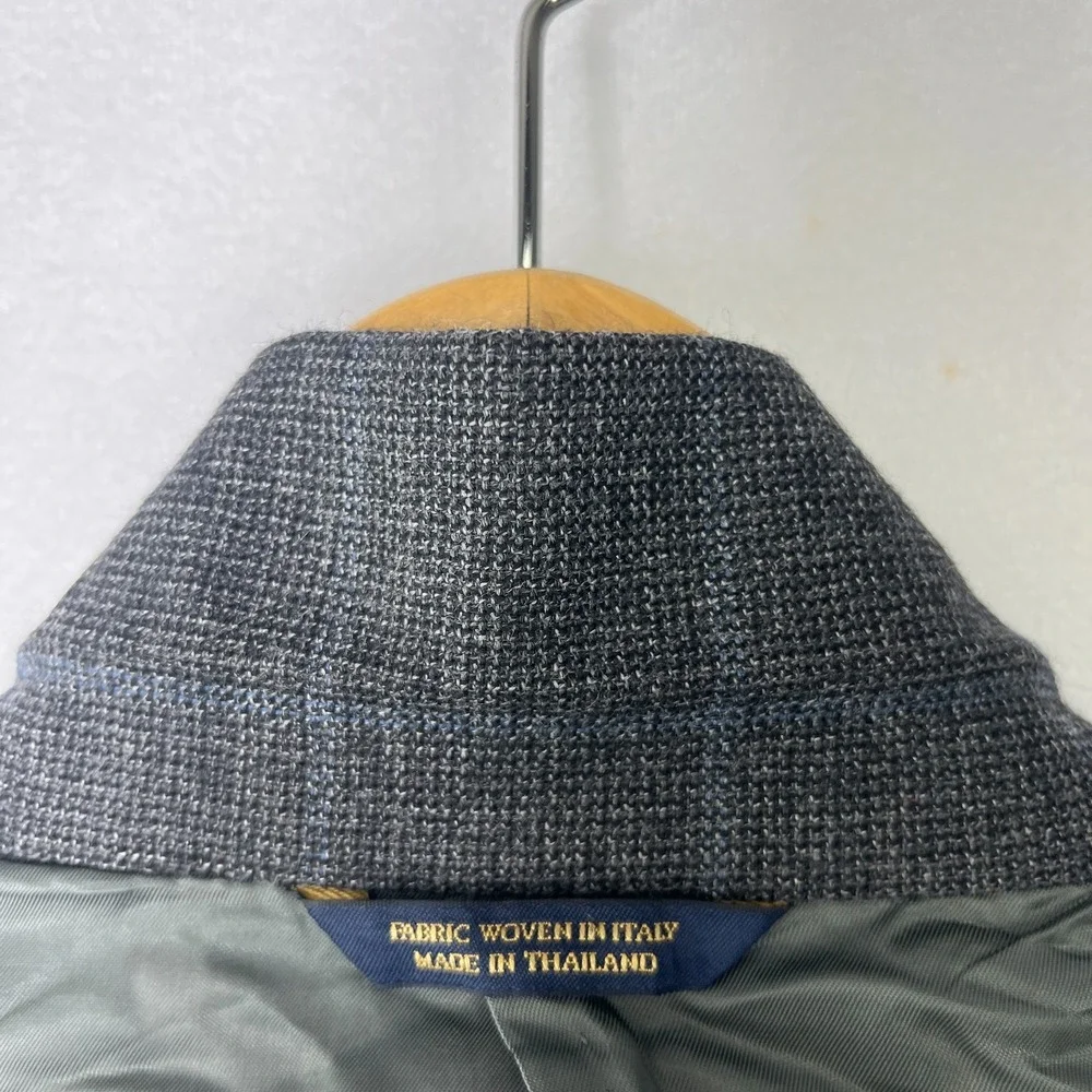 Brooks Brothers 1818 Fitzgerald Blazer 50L Gray Blue Windowpane Wool Sport Coat